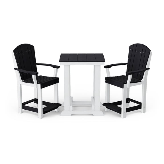 Wildridge Heritage 3-Piece Patio Counter Set, Black and White - Outdoor Weather Resistant Recycled Plastic Furniture for Patio