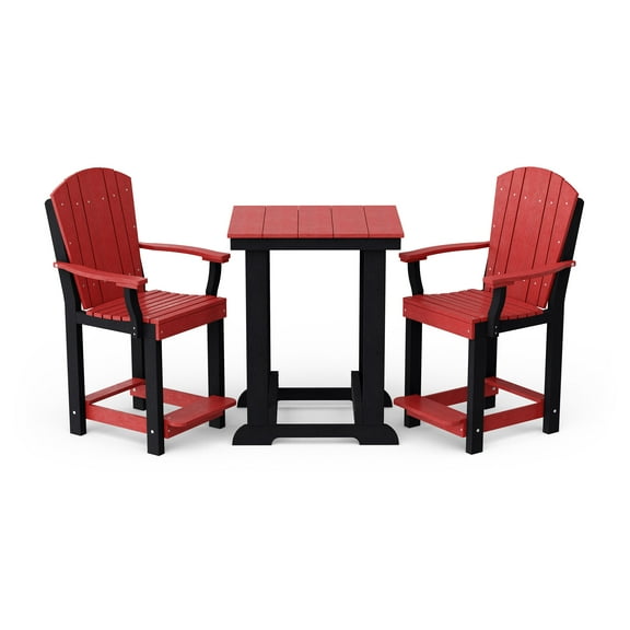 Wildridge Heritage 3-Piece Patio Counter Set, Cardinal Red and Black - Outdoor Weather Resistant Recycled Plastic Furniture for Patio