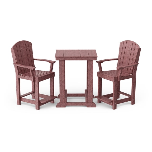 Wildridge Heritage 3-Piece Patio Counter Set, Cherrywood - Outdoor Weather Resistant Recycled Plastic Furniture for Patio