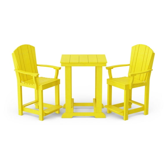 Wildridge Heritage 3-Piece Patio Counter Set, Lemon Yellow - Outdoor Weather Resistant Recycled Plastic Furniture for Patio