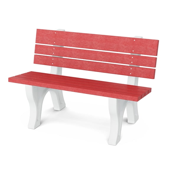 Wildridge Heritage 4' Park Bench, Cardinal Red and White - Outdoor All-Weather HDPE Furniture