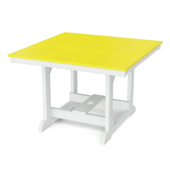 Wildridge Heritage 44"x44" Dining Table, Lemon Yellow and White - Outdoor Weather Resistant Recycled Plastic Furniture for Patio