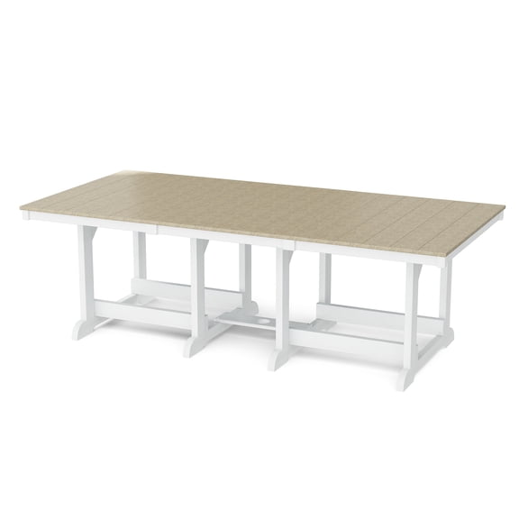 Wildridge Heritage 44"x94" Dining Table, Weathered Wood and White - Outdoor Weather Resistant Recycled Plastic Furniture for Patio