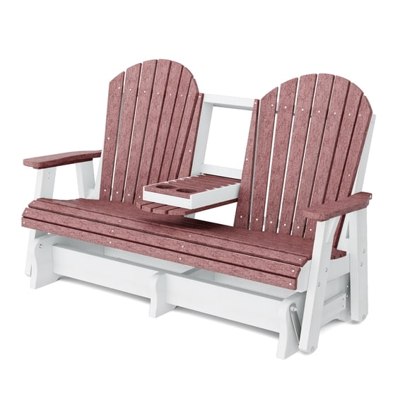 Wildridge Heritage 5' Glider with Console Glider, Cherrywood and White - Outdoor Weather Resistant Recycled Plastic Furniture for Patio