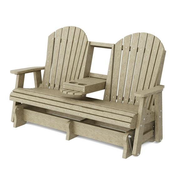 Wildridge Heritage 5' Glider with Console Glider, Weathered Wood - Outdoor Weather Resistant Recycled Plastic Furniture for Patio