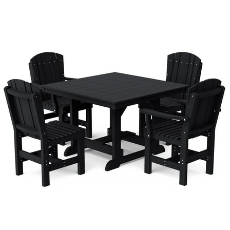 Wildridge Heritage 5-Piece 44"x44" Dining Set, Black - Outdoor Weather Resistant Recycled Plastic Furniture for Patio