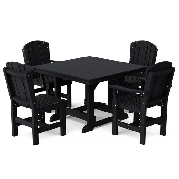 Wildridge Heritage 5-Piece 44"x44" Dining Set, Black - Outdoor Weather Resistant Recycled Plastic Furniture for Patio
