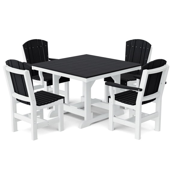 Wildridge Heritage 5-Piece 44"x44" Dining Set, Black and White - Outdoor Weather Resistant Recycled Plastic Furniture for Patio
