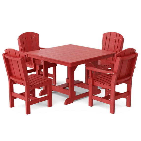 Wildridge Heritage 5-Piece 44"x44" Dining Set, Cardinal Red - Outdoor Weather Resistant Recycled Plastic Furniture for Patio