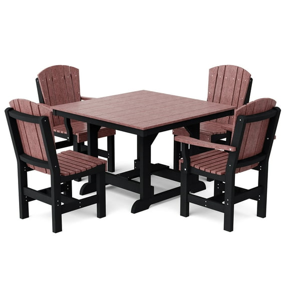 Wildridge Heritage 5-Piece 44"x44" Dining Set, Cherrywood and Black - Outdoor Weather Resistant Recycled Plastic Furniture for Patio