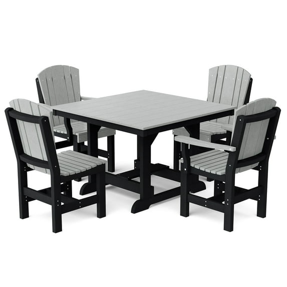 Wildridge Heritage 5-Piece 44"x44" Dining Set, Light Gray and Black - Outdoor Weather Resistant Recycled Plastic Furniture for Patio