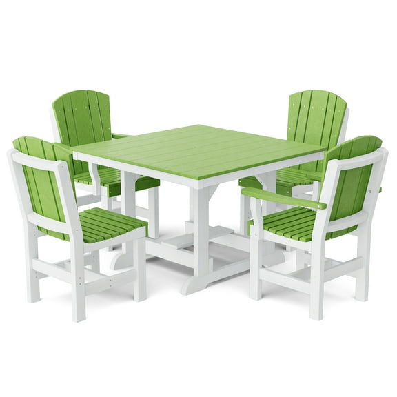 Wildridge Heritage 5-Piece 44"x44" Dining Set, Lime Green and White - Outdoor Weather Resistant Recycled Plastic Furniture for Patio