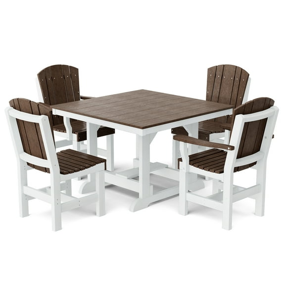 Wildridge Heritage 5-Piece 44"x44" Dining Set, Tudor Brown and White - Outdoor Weather Resistant Recycled Plastic Furniture for Patio