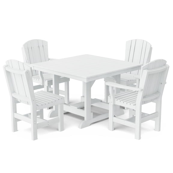 Wildridge Heritage 5-Piece 44"x44" Dining Set, White - Outdoor Weather Resistant Recycled Plastic Furniture for Patio