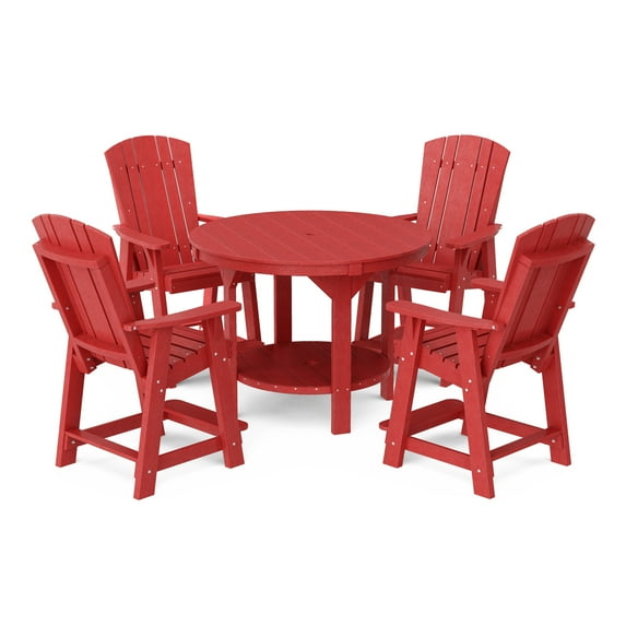 Wildridge Heritage 5-Piece 48" Pub Counter Set, Cardinal Red - Outdoor Weather Resistant Recycled Plastic Furniture for Patio