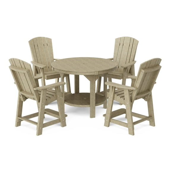 Wildridge Heritage 5-Piece 48" Pub Counter Set, Weathered Wood - Outdoor Weather Resistant Recycled Plastic Furniture for Patio