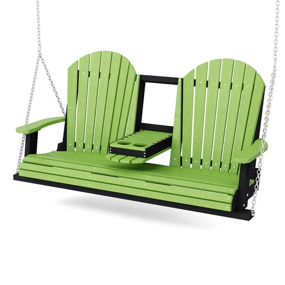 Wildridge Heritage 5' Porch Swing with Console, Lime Green and Black - Outdoor Weather Resistant Recycled Plastic Furniture for Patio