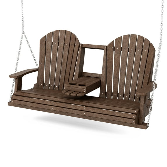 Wildridge Heritage 5' Porch Swing with Console, Tudor Brown - Outdoor Weather Resistant Recycled Plastic Furniture for Patio