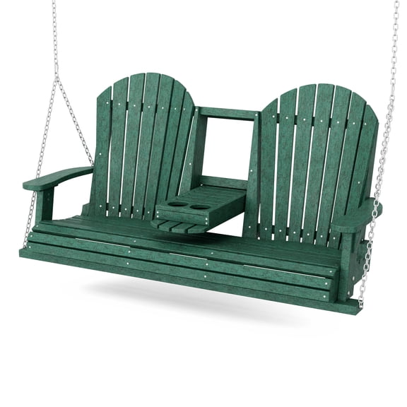 Wildridge Heritage 5' Porch Swing with Console, Turf Green - Outdoor Weather Resistant Recycled Plastic Furniture for Patio