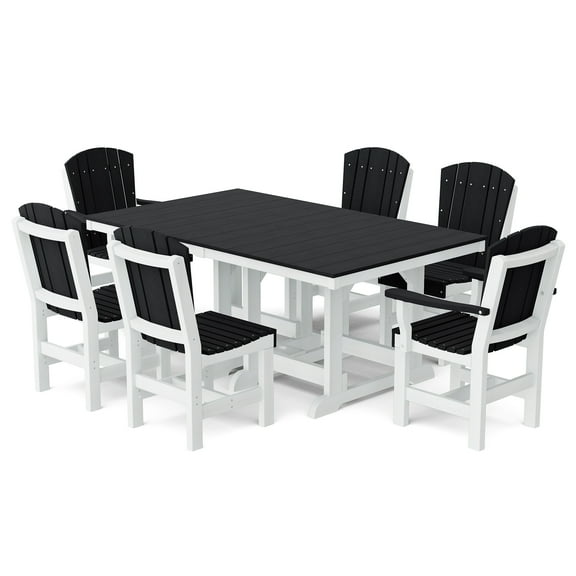 Wildridge Heritage 7-Piece 44"X72" Dining Set, Black and White - Outdoor Weather Resistant Recycled Plastic Furniture for Patio