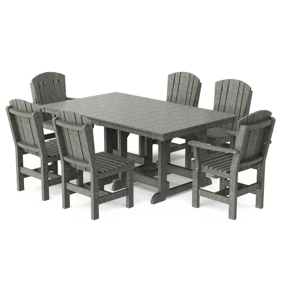 Wildridge Heritage 7-Piece 44"X72" Dining Set, Dark Gray - Outdoor Weather Resistant Recycled Plastic Furniture for Patio