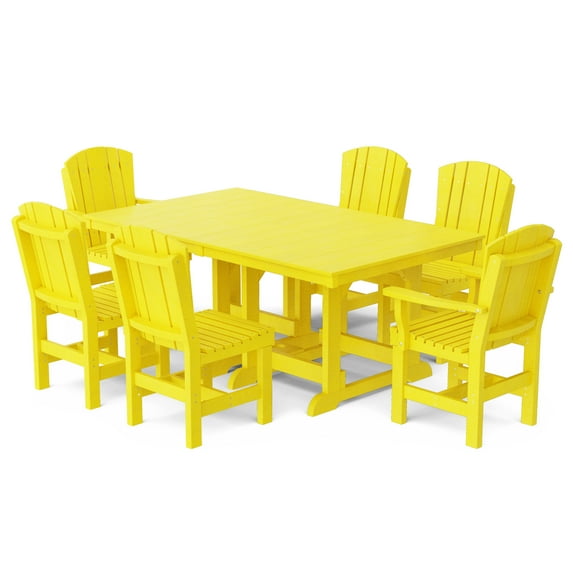 Wildridge Heritage 7-Piece 44"X72" Dining Set, Lemon Yellow - Outdoor Weather Resistant Recycled Plastic Furniture for Patio
