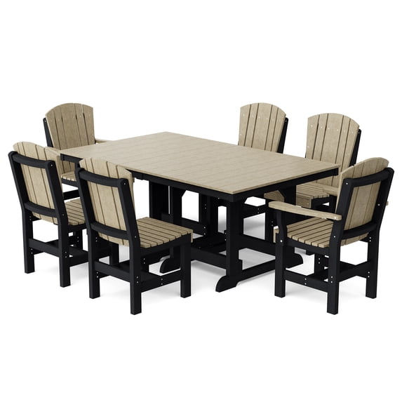 Wildridge Heritage 7-Piece 44"X72" Dining Set, Weathered Wood and Black - Outdoor Weather Resistant Recycled Plastic Furniture for Patio