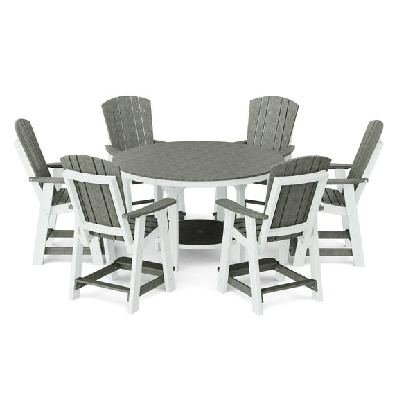 Wildridge Heritage 7-Piece 60" Pub Counter Set, Dark Gray and White - Outdoor Weather Resistant Recycled Plastic Furniture for Patio