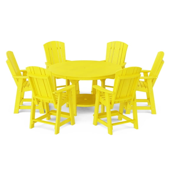 Wildridge Heritage 7-Piece 60" Pub Counter Set, Lemon Yellow - Outdoor Weather Resistant Recycled Plastic Furniture for Patio