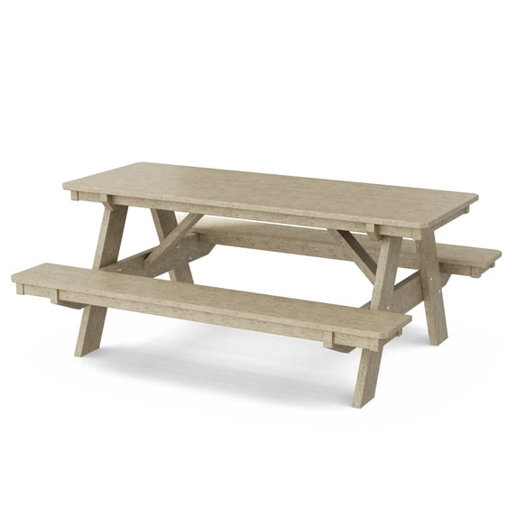 Wildridge Heritage 72 in. Picnic Table with Attached Benches, Weathered Wood - Outdoor Weather Resistant HDPE Picnic Table for Patio, Porch, Deck, Lawn