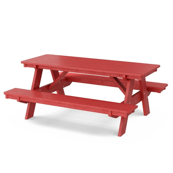 Wildridge Heritage 72 in. Picnic Table with Attached Benches, Cardinal Red - Outdoor Weather Resistant HDPE Picnic Table for Patio, Porch, Deck, Lawn