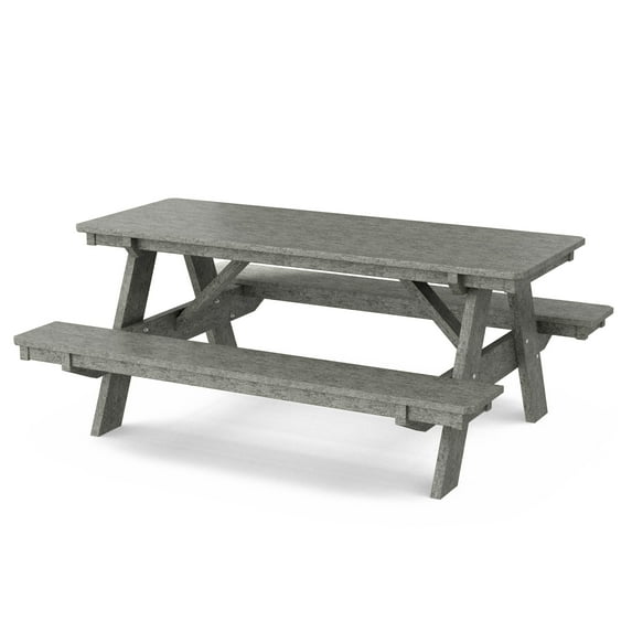 Wildridge Heritage 72 in. Picnic Table with Attached Benches, Dark Gray - Outdoor Weather Resistant HDPE Picnic Table for Patio, Porch, Deck, Lawn