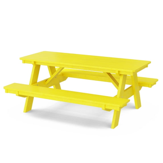 Wildridge Heritage 72 in. Picnic Table with Attached Benches, Lemon Yellow - Outdoor Weather Resistant HDPE Picnic Table for Patio, Porch, Deck, Lawn