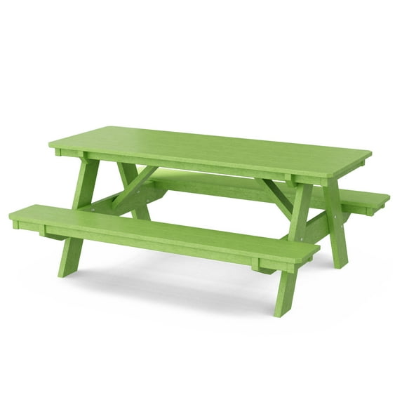 Wildridge Heritage 72 in. Picnic Table with Attached Benches, Lime Green - Outdoor Weather Resistant HDPE Picnic Table for Patio, Porch, Deck, Lawn