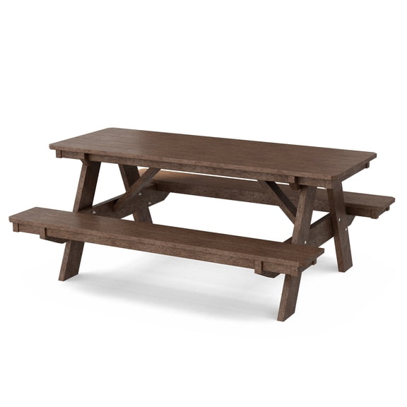 Wildridge Heritage 72 in. Picnic Table with Attached Benches, Tudor Brown - Outdoor Weather Resistant HDPE Picnic Table for Patio, Porch, Deck, Lawn