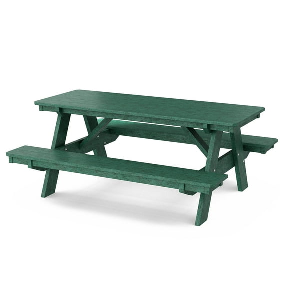 Wildridge Heritage 72 in. Picnic Table with Attached Benches, Turf Green - Outdoor Weather Resistant HDPE Picnic Table for Patio, Porch, Deck, Lawn