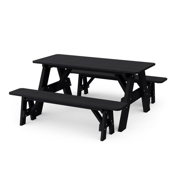 Wildridge Heritage 72 in. Picnic Table with Detached Benches, Black - Outdoor Weather Resistant HDPE Picnic Table for Patio, Porch, Deck, Lawn