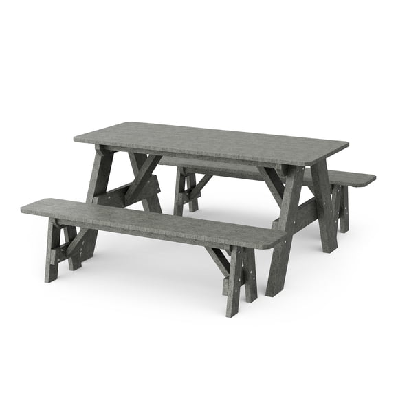 Wildridge Heritage 72 in. Picnic Table with Detached Benches, Dark Gray - Outdoor Weather Resistant HDPE Picnic Table for Patio, Porch, Deck, Lawn