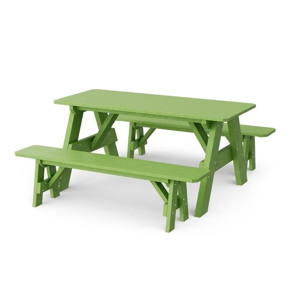 Wildridge Heritage 72 in. Picnic Table with Detached Benches, Lime Green - Outdoor Weather Resistant HDPE Picnic Table for Patio, Porch, Deck, Lawn