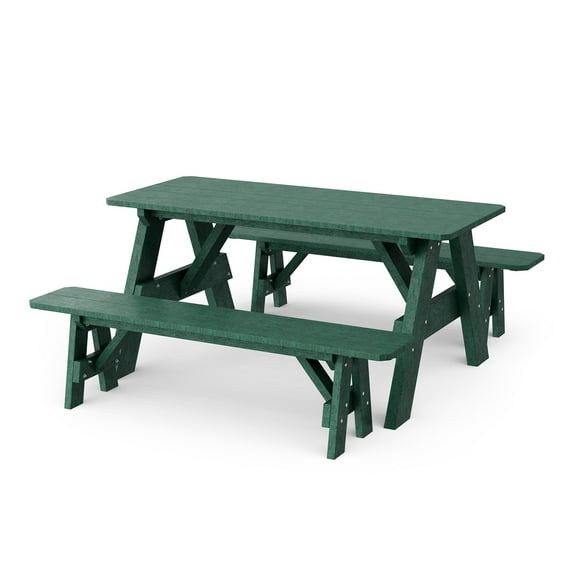 Wildridge Heritage 72 in. Picnic Table with Detached Benches, Turf Green - Outdoor Weather Resistant HDPE Picnic Table for Patio, Porch, Deck, Lawn