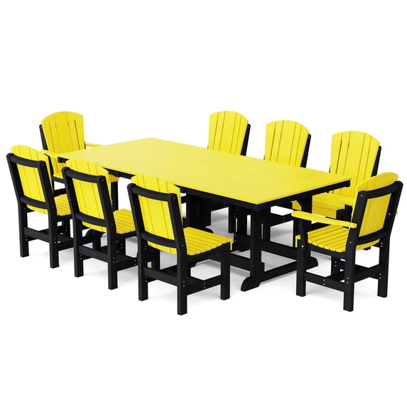 Wildridge Heritage 9-Piece 44"x94" Dining Set, Lemon Yellow and Black - Outdoor Weather Resistant Recycled Plastic Furniture for Patio