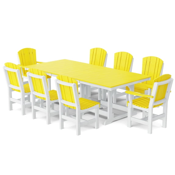 Wildridge Heritage 9-Piece 44"x94" Dining Set, Lemon Yellow and White - Outdoor Weather Resistant Recycled Plastic Furniture for Patio