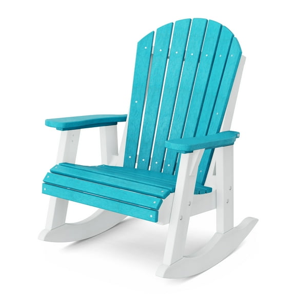 Wildridge Heritage Adirondack Rocking Chair, Aruba Blue and White - Outdoor Weather Resistant HDPE Rocking Chair for Patio, Deck, Fire Pit