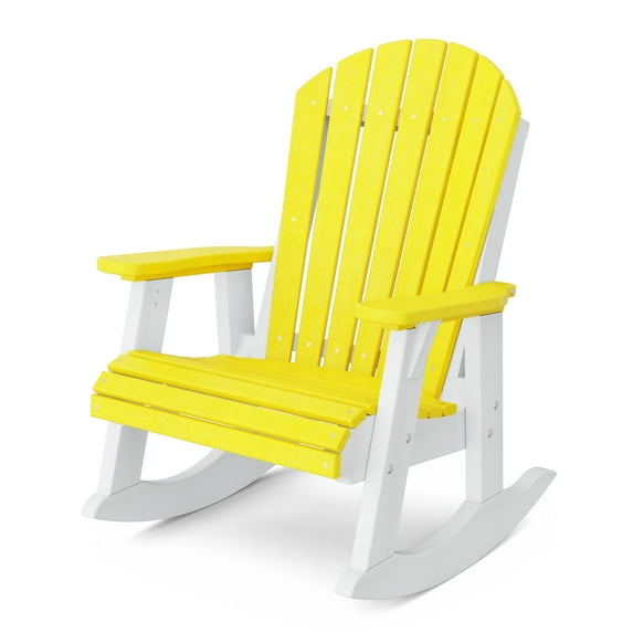 Wildridge Heritage Adirondack Rocking Chair, Lemon Yellow and White - Outdoor Weather Resistant HDPE Rocking Chair for Patio, Deck, Fire Pit