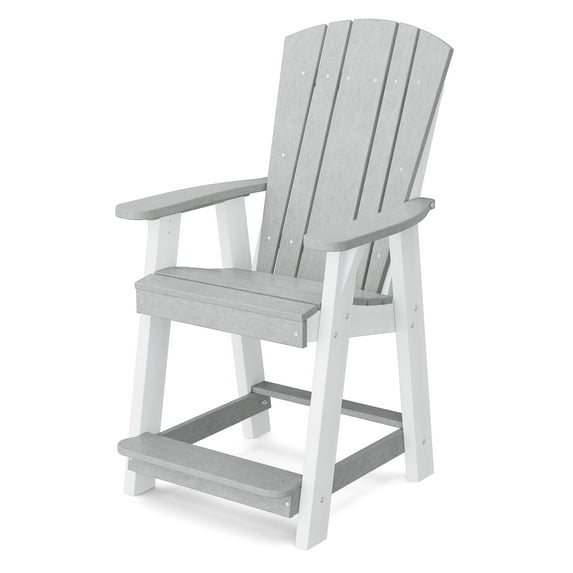 Wildridge Heritage Balcony Counter Chair, Light Gray and White - Outdoor Weather Resistant Recycled Plastic Furniture for Patio