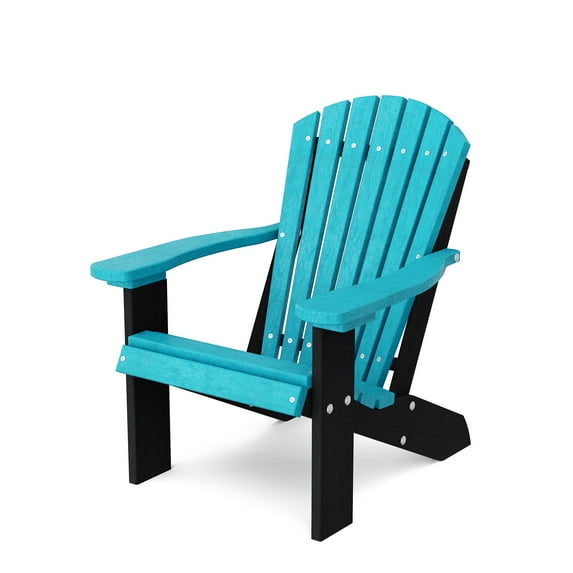 Wildridge Heritage Child's Adirondack Chair, Aruba Blue and Black - Outdoor All-Weather Poly Furniture for Patio, Deck, Yard