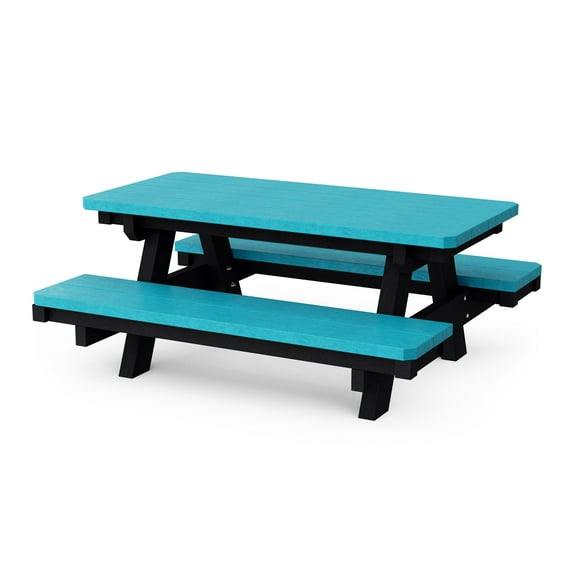 Wildridge Heritage Child's Picnic Table, Aruba Blue and Black - Outdoor Weather Resistant HDPE Picnic Table for Patio, Porch, Deck, Lawn