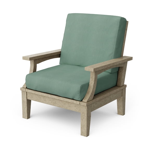 Wildridge Heritage Deep Seating Chair, Weathered Wood with Canvas Spa Cushions, Weather Resistant HDPE Patio Furniture