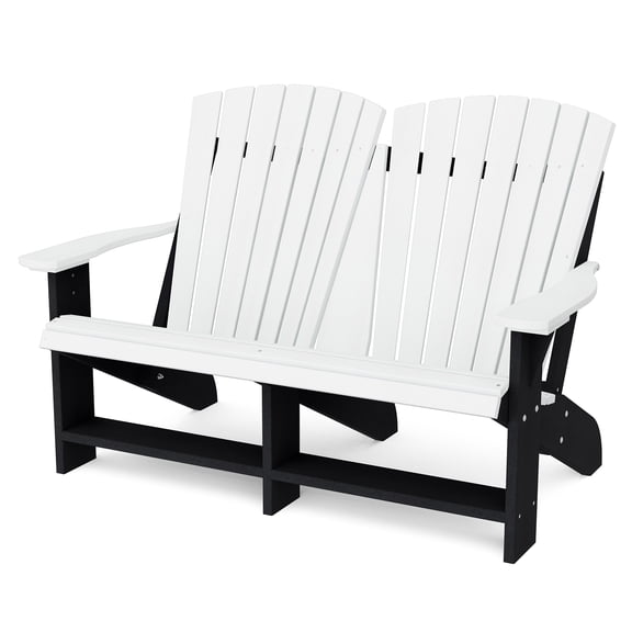Wildridge Heritage Double Adirondack, White and Black - All-Weather Recycled Plastic Furniture for Patio, Deck, Lawn