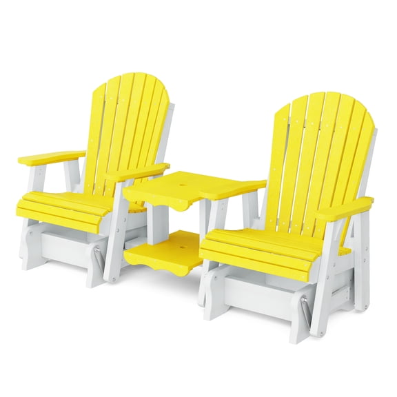 Wildridge Heritage Double Rock-A-Tee, Lemon Yellow and White - Outdoor Weather Resistant HDPE Double Glider Set with Table for Porch, Patio, Deck